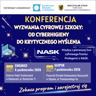 Grafika Konferencja: Wyzwania cyfrowej szkoły: od cyberhigieny do krytycznego myślenia